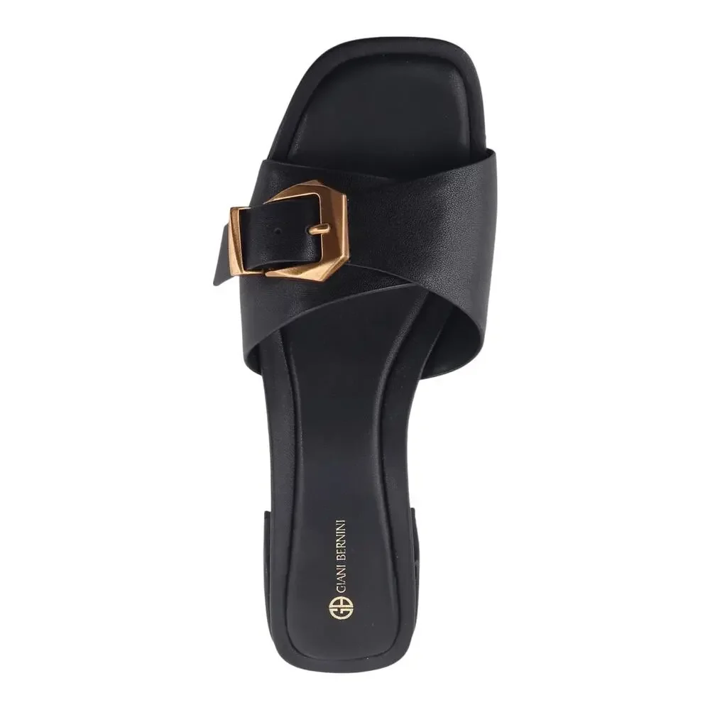 Giani Bernini Women's Kamilla Leather Buckle Block Heel Sandals Black Size 8